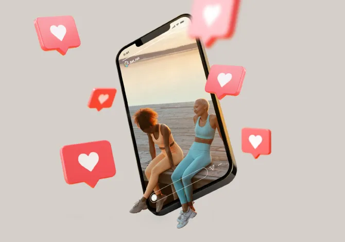 A cellphone with an Instagram story featuring 2 women